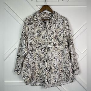 Chico’s Wrinkle Resistant 100% Cotton Animal Print Button Front Shirt Sz 3 (16)
